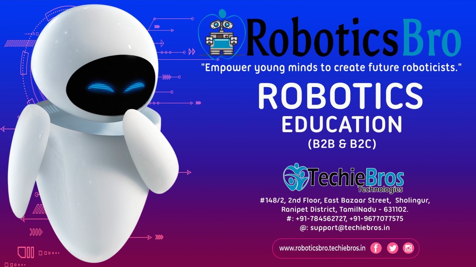 RoboticsBro robotics education banner from TechieBros Technologies